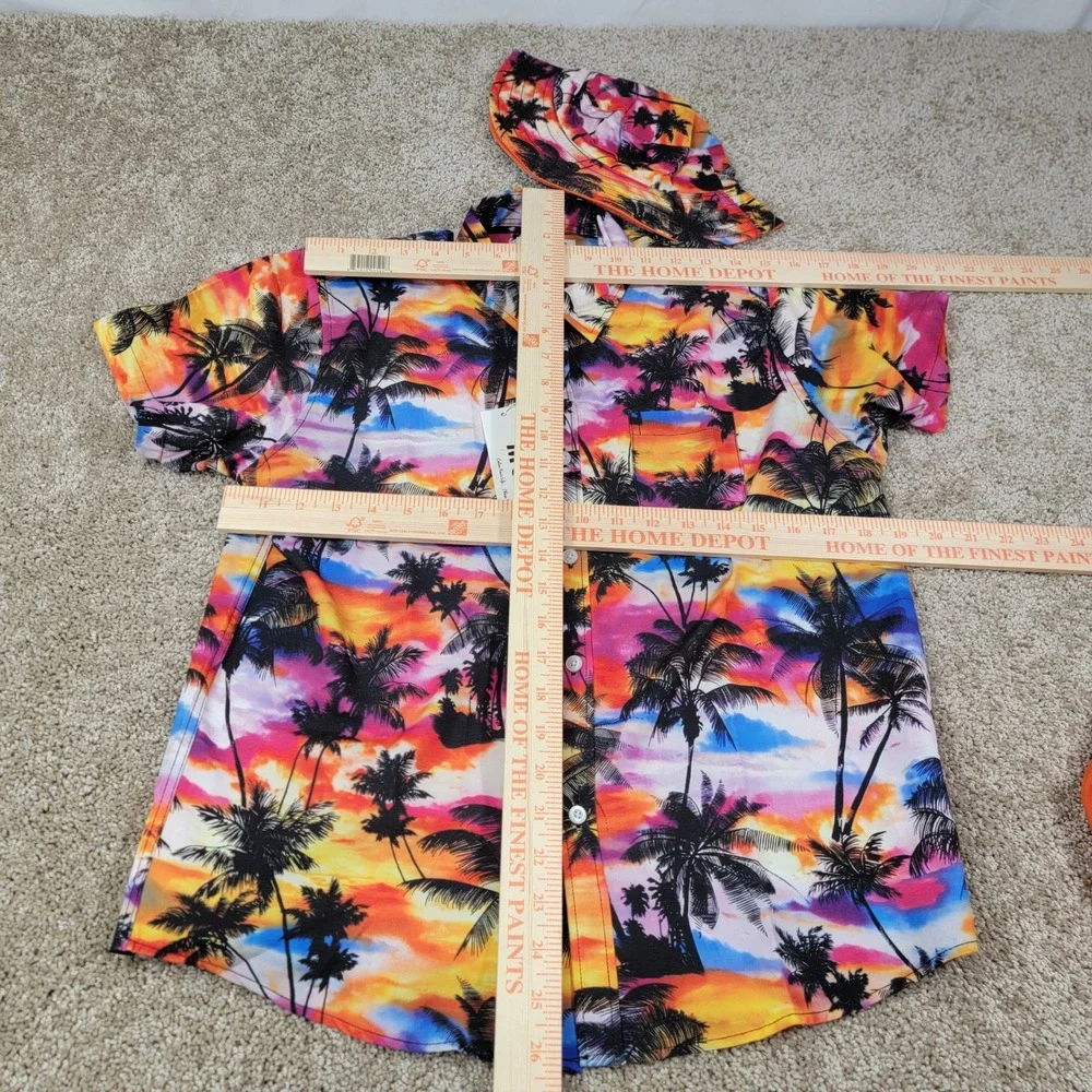 MOHEZ Tropical Outfit Set Palm Tree Print‎ Shirt Orange Shorts Youth 13-14 NWT